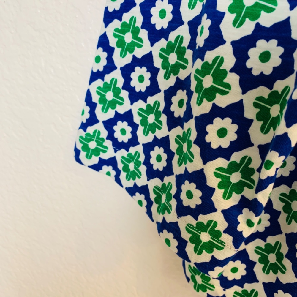 Boden Geometric Top US 12 Blue Green Tassel Tie Long Sleeve Preppy Casual Cotton - Picture 9 of 14